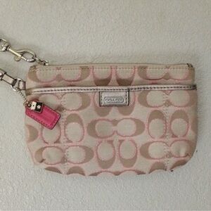Coach Beige and Pink Signature Wristlet